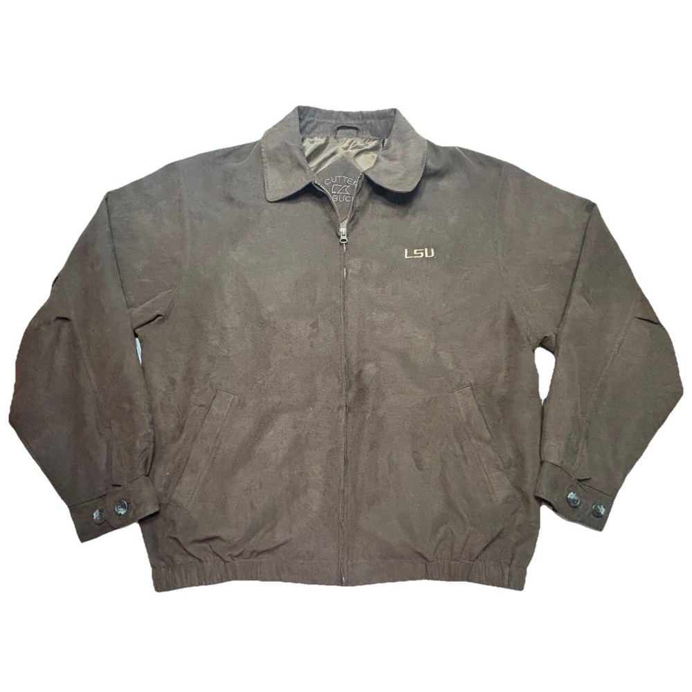 Cutter & Buck Men's‎ Micro Suede City Bomber LSU Tigers Jacket Brown Full Zip L